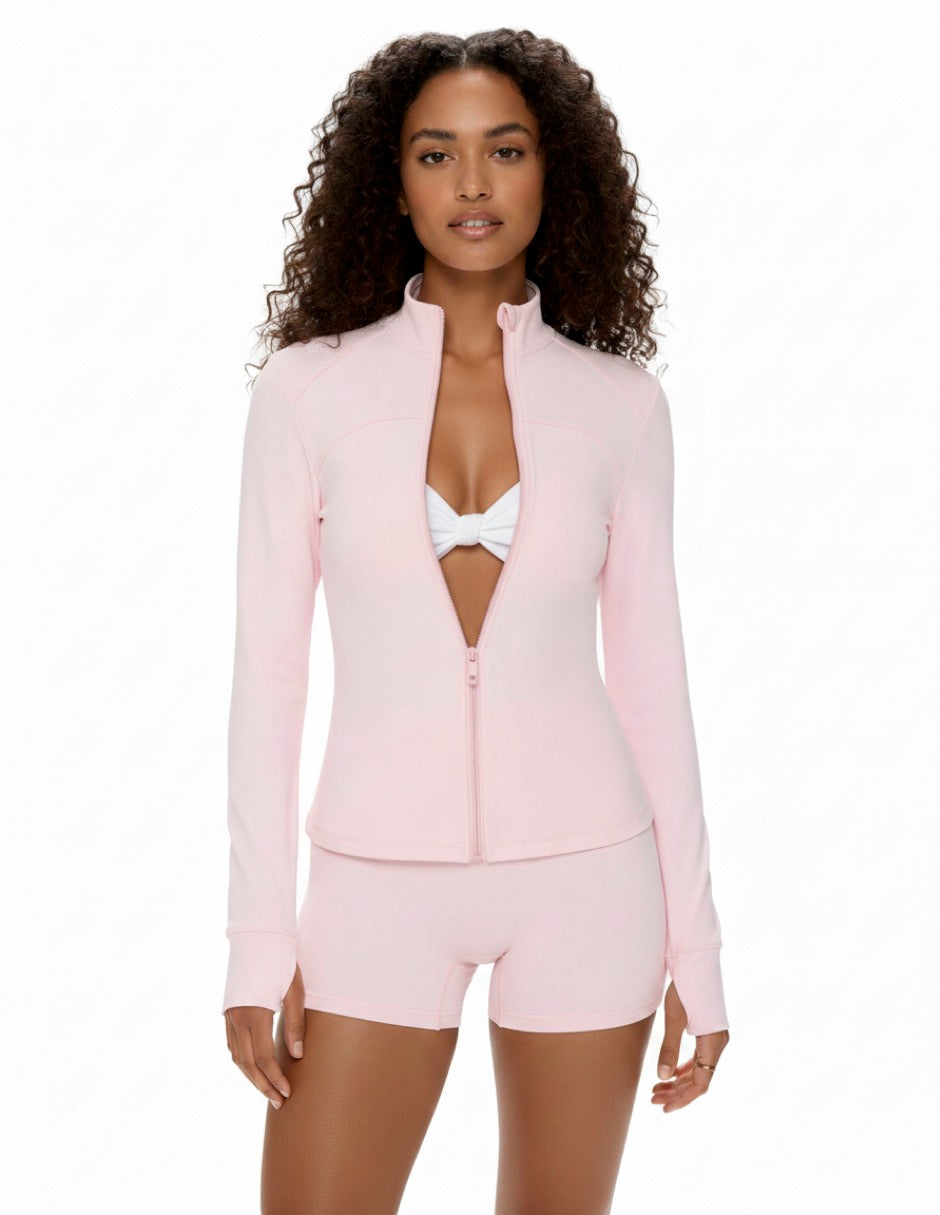 Chamarra Rosa Ejercicio delgada ajustada