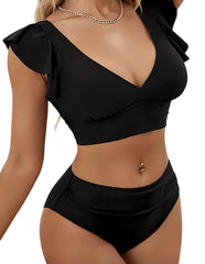 Bikini Talle Alto Mangas Negro