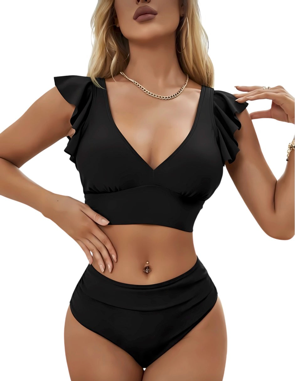 Bikini Talle Alto Mangas Negro